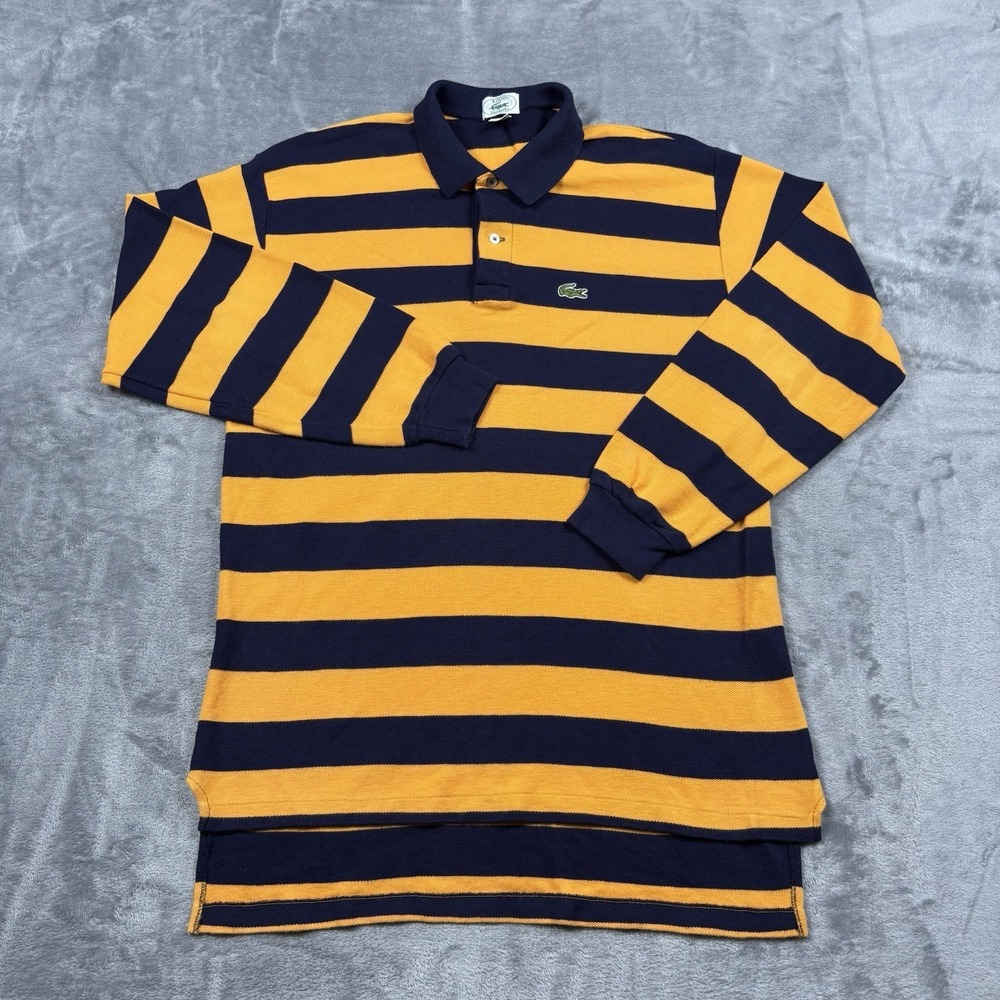 Vintage Izod Lacoste Polo Shirt Long Sleeve Mens Medium Stripe 80s Made In USA